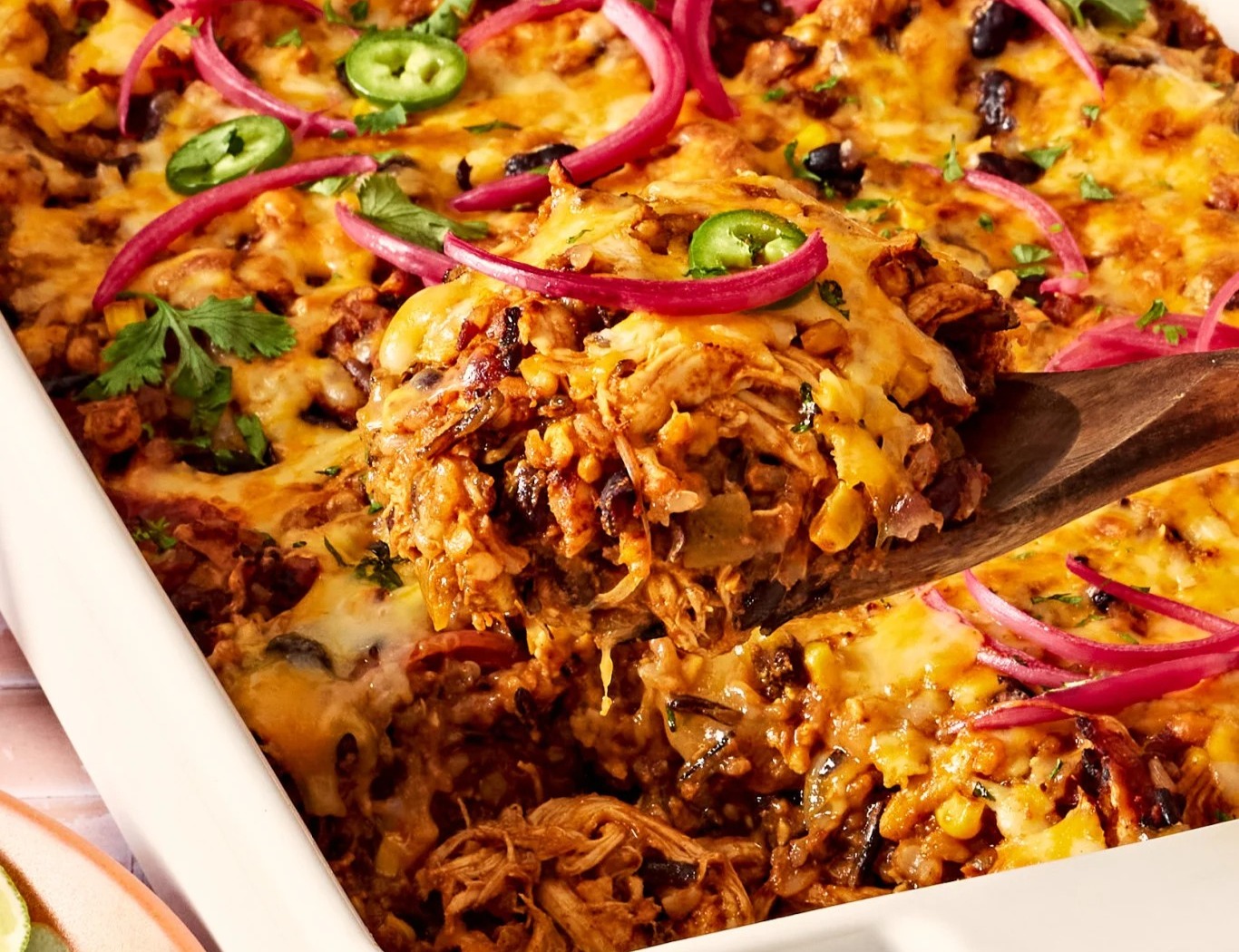 Easy Chicken and Rice Enchilada Casserole suggested serving