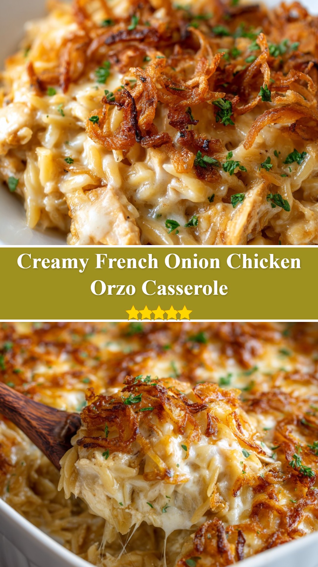 French Onion Chicken Orzo Casserole