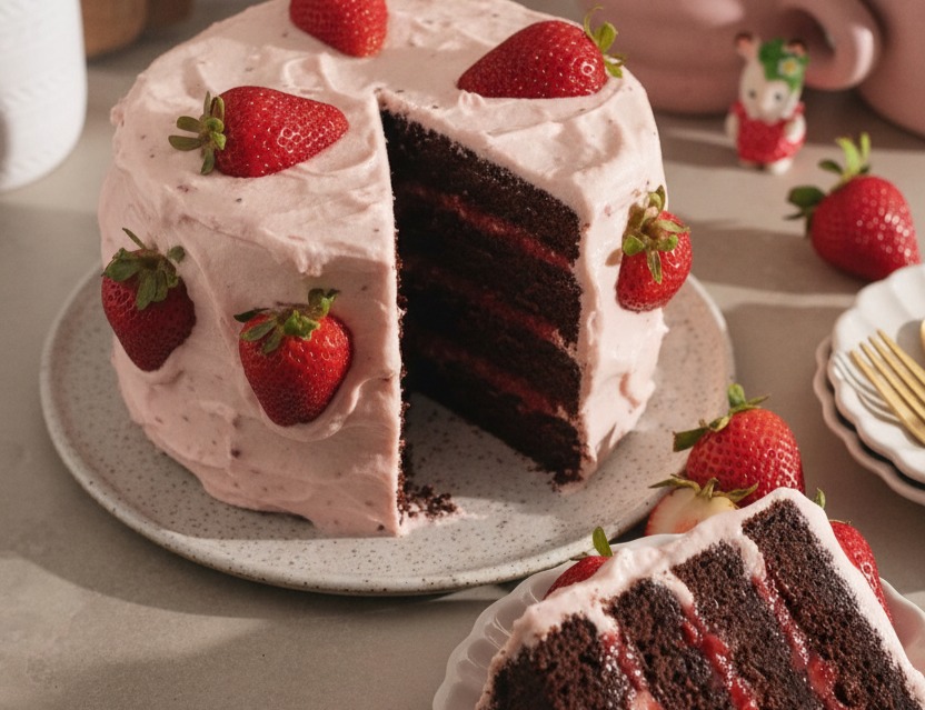 Strawberry Chocolate Cake suggested serving